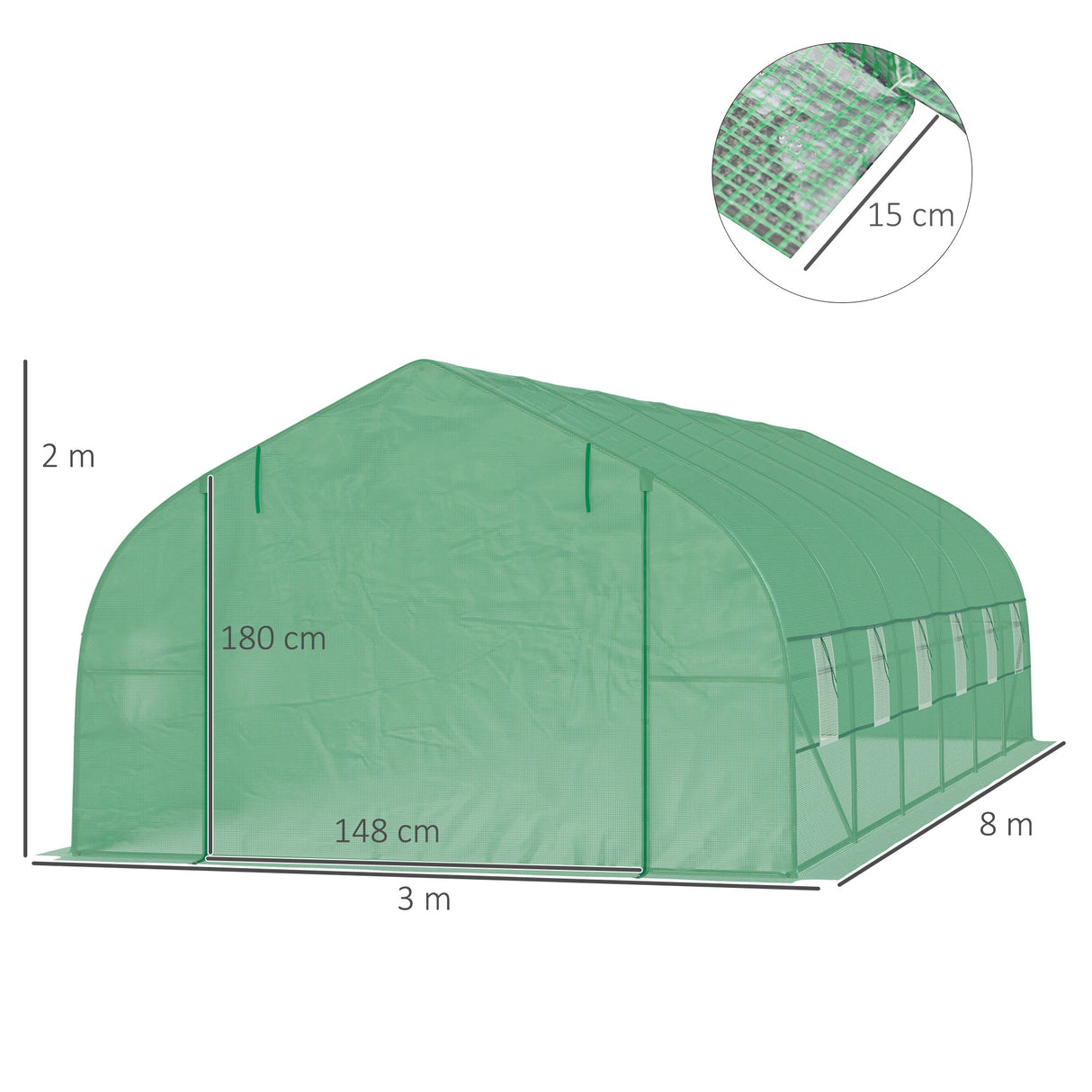 easycomfort easycomfort serra da giardino a tunnel 8x3x2m in pe e acciaio con porta avvolgibile e finestre verde