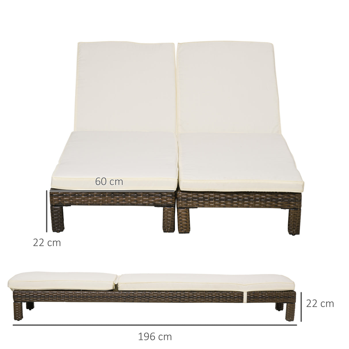 easycomfort easycomfort set 2 lettini prendisole in rattan pe con cuscino e schienale 5 reclinazioni 196x60x22cm