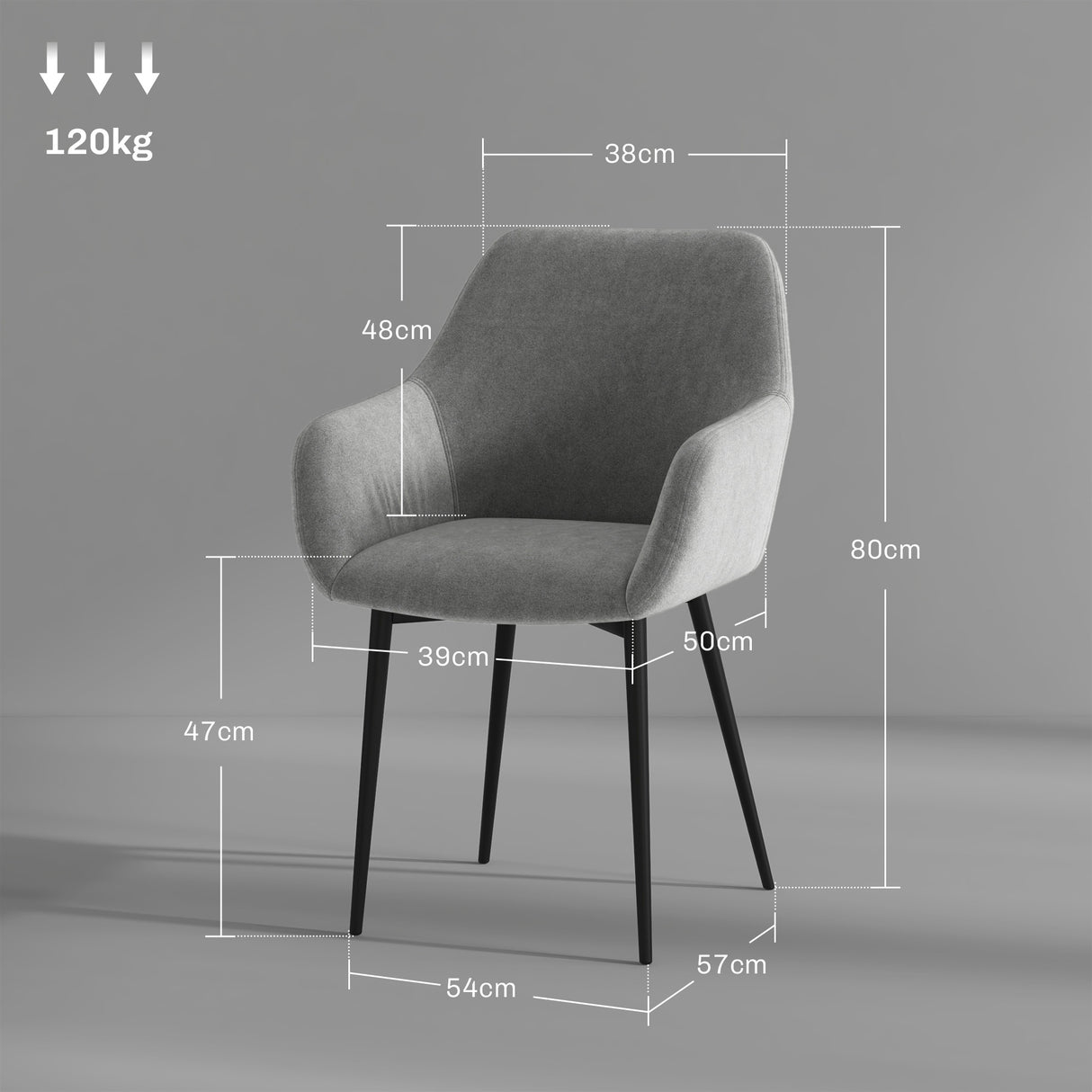 easycomfort easycomfort set 2 sedie da pranzo nordiche imbottite con braccioli ricurvi in tessuto effetto velluto 54x57x80 cm grigio scuro