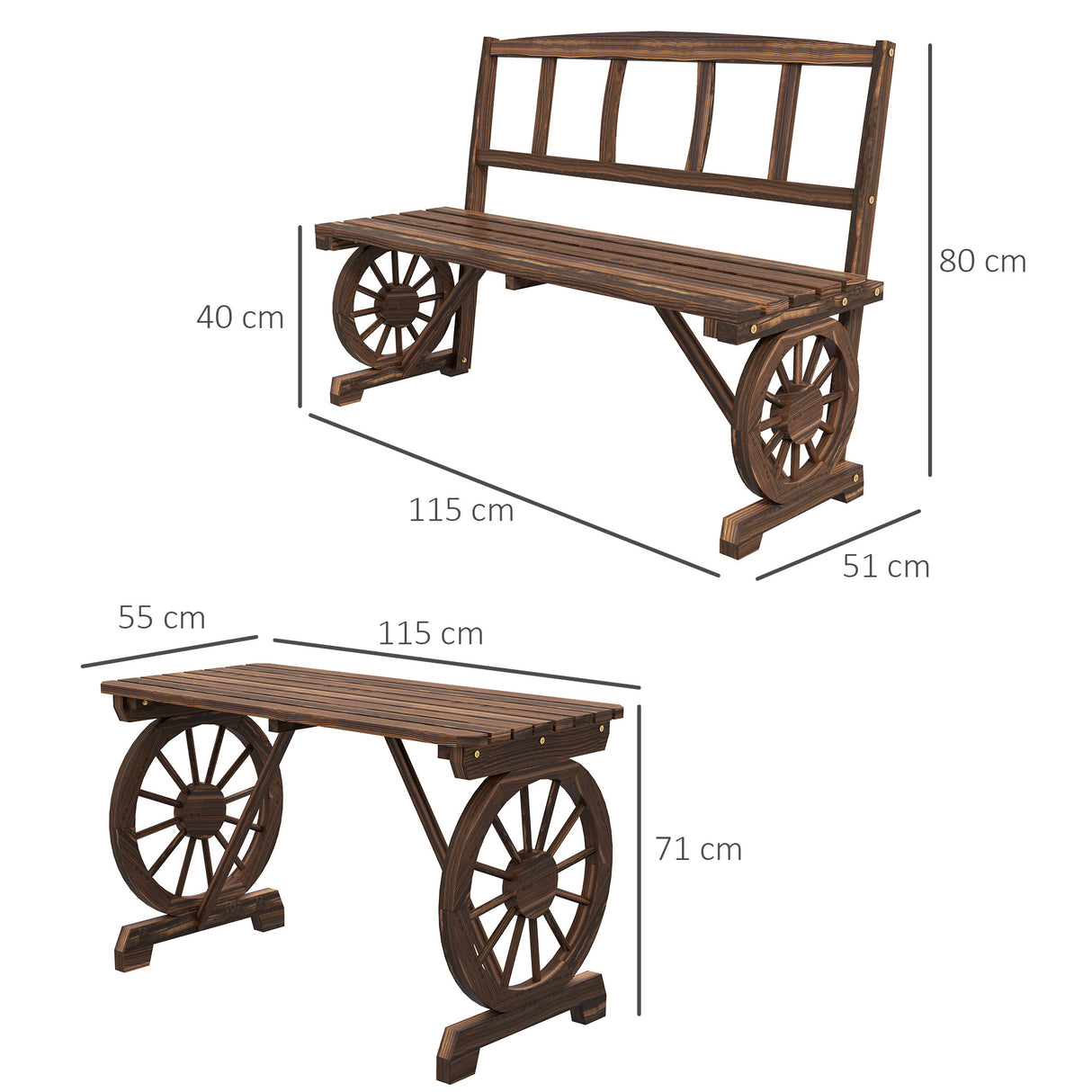easycomfort easycomfort set da giardino 3 pezzi in legno di pino con 1 tavolo da esterno 115x55x71 cm e 2 panchine 115x51x80 cm