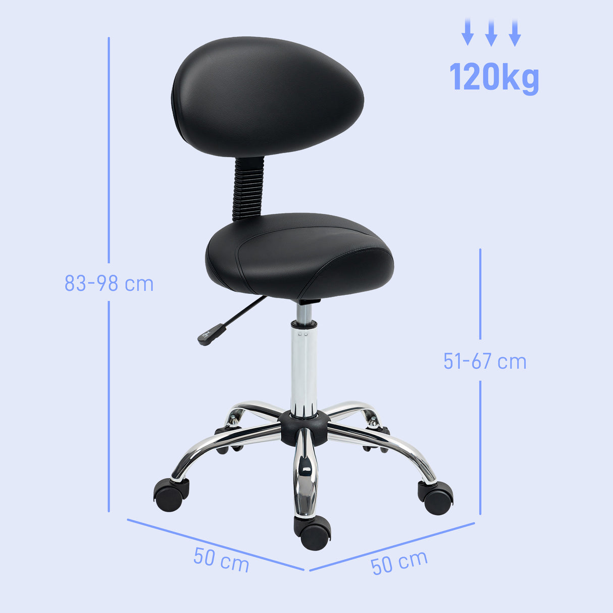 easycomfort easycomfort sgabello estetista con ruote e schienale altezza regolabile e seduta girevole in finta pelle nero