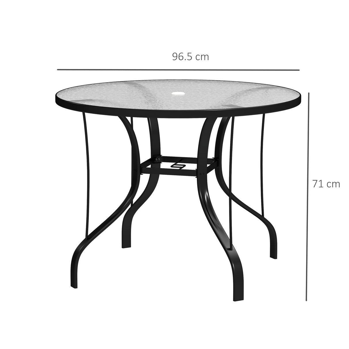 easycomfort easycomfort tavolino da giardino rotondo con foro per ombrellone in metallo e vetro temperato 96 5x71 cm nero