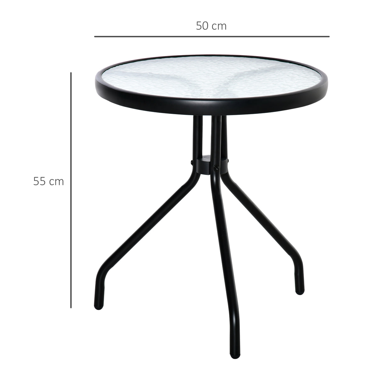 easycomfort easycomfort tavolino da giardino rotondo con ripiano in vetro e struttura in metallo 50x55cm nero