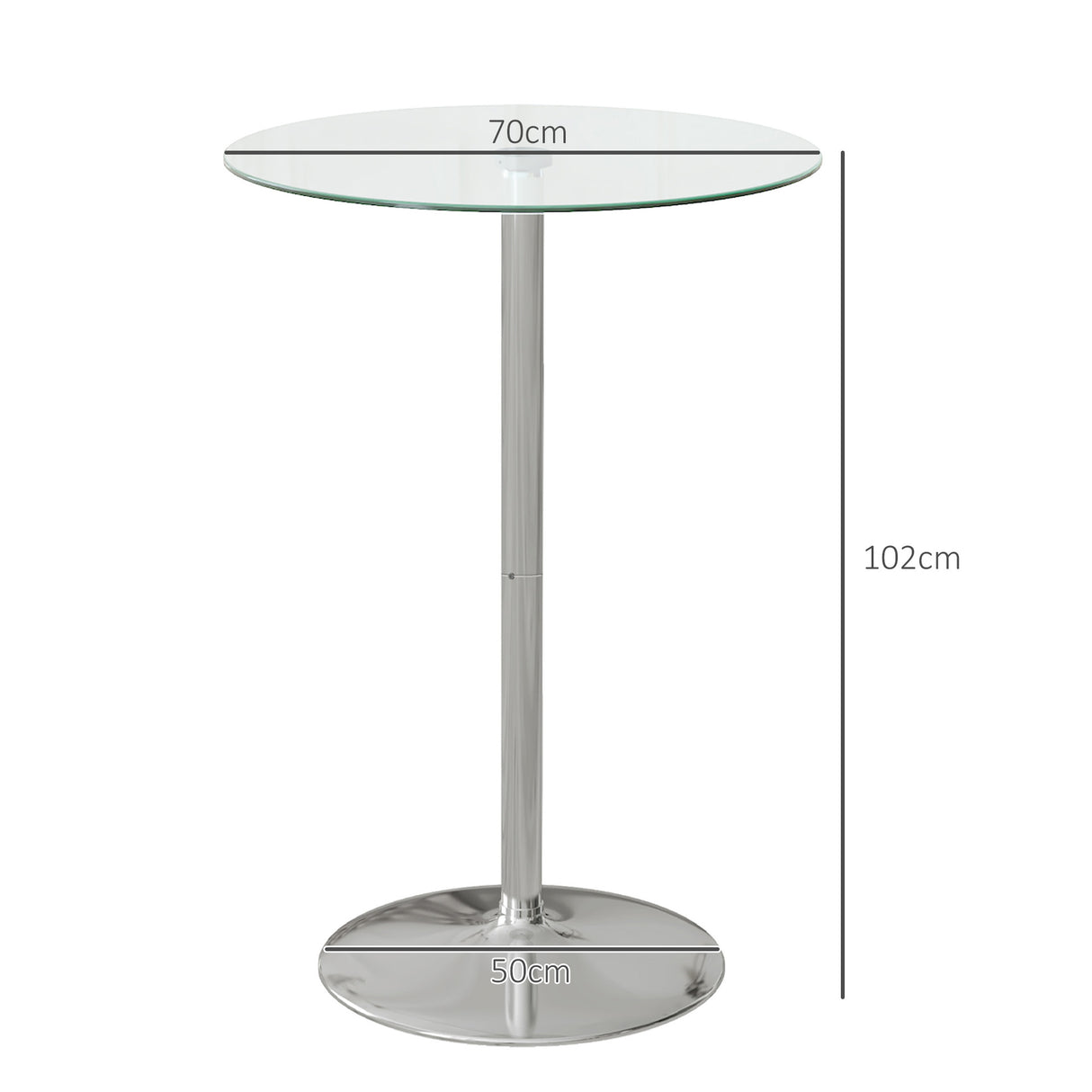 easycomfort easycomfort tavolo alto da bar moderno rotondo con base in acciaio e piano in vetro 70x102cm trasparente