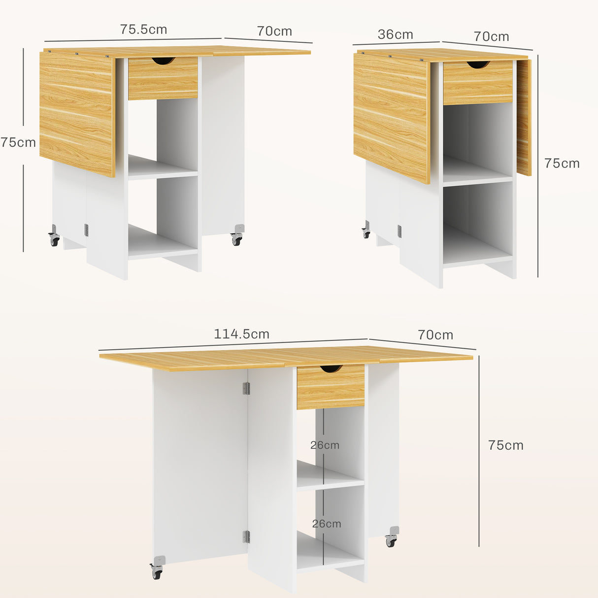 easycomfort easycomfort tavolo da pranzo pieghevole per 2 4 persone con 2 ribalte cassetto e ripiani quercia