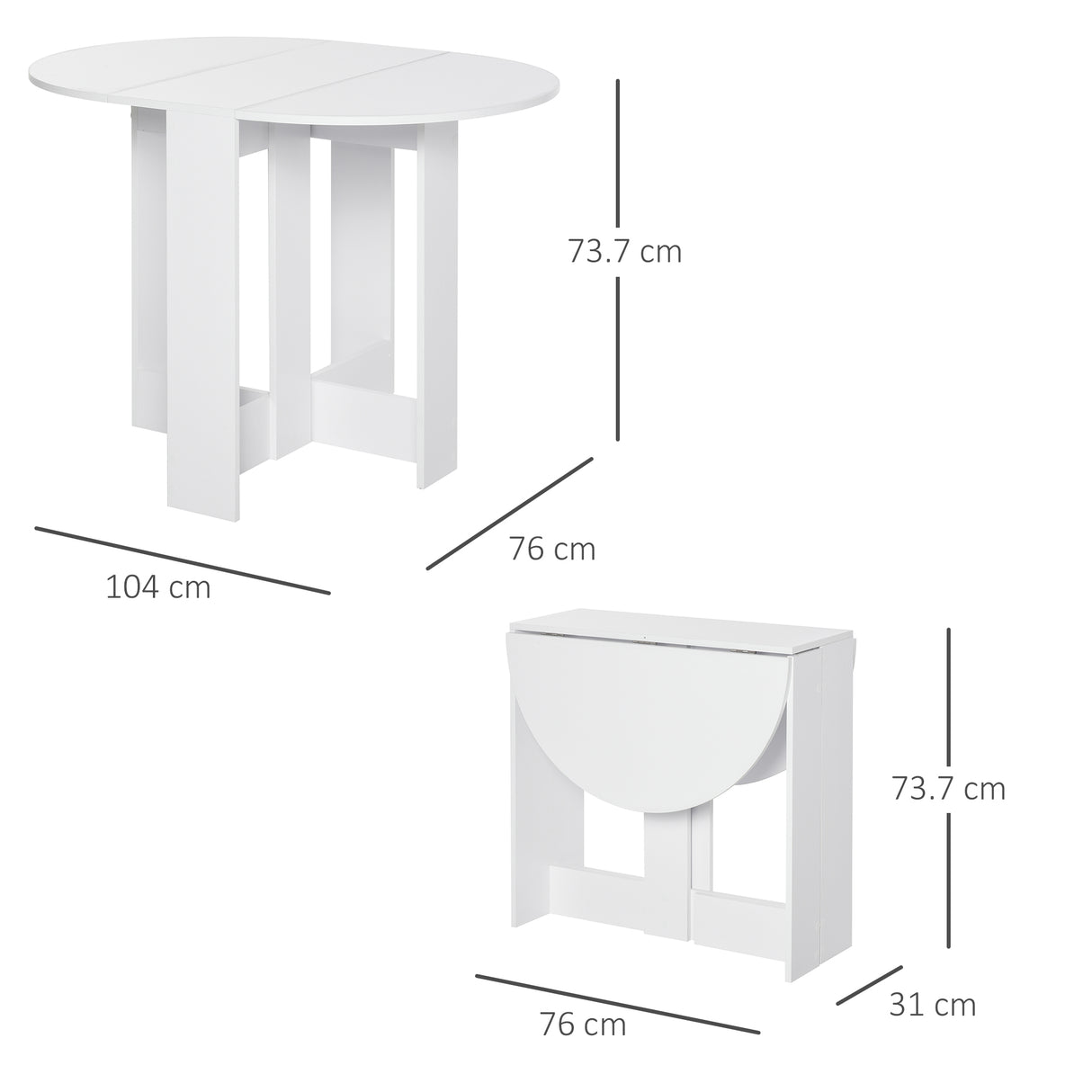 easycomfort easycomfort tavolo pieghevole da pranzo a 2 ribalte tavolo da pranzo allungabile in legno salvaspazio per cucina e soggiorno 104x76x73 7 cm bianco ean 8054111848039