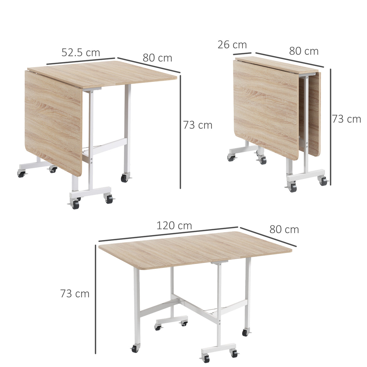 easycomfort easycomfort tavolo pieghevole moderno a 2 ribalte con rotelle in mdf e acciaio 120x80x73cm marrone