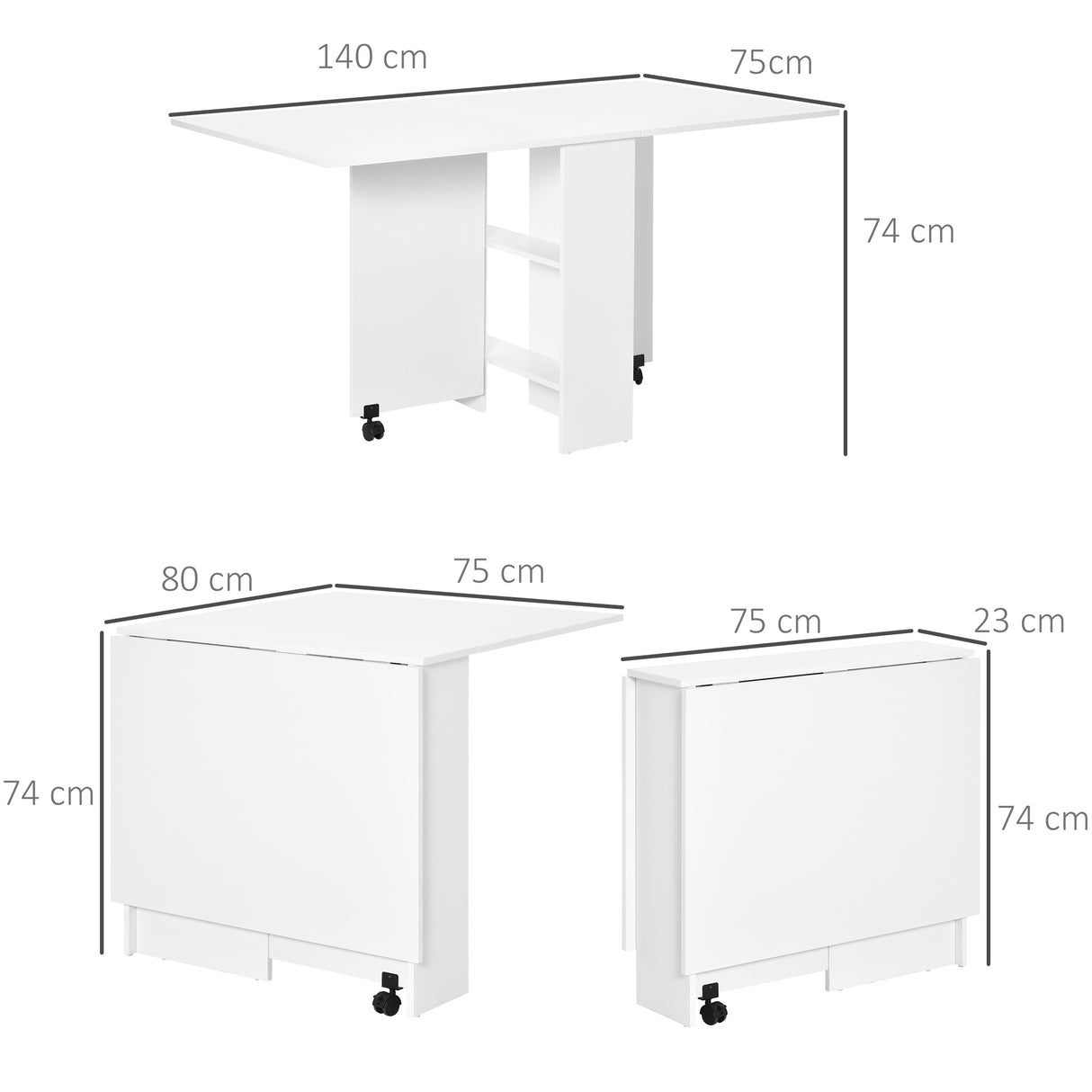 easycomfort easycomfort tavolo pieghevole salvaspazio 2 ripiani inferiori in legno tavolo richiudibile salvaspazio con ruote per 6 persone 75p x 140l x 74h cm bianco ean 8054111849241