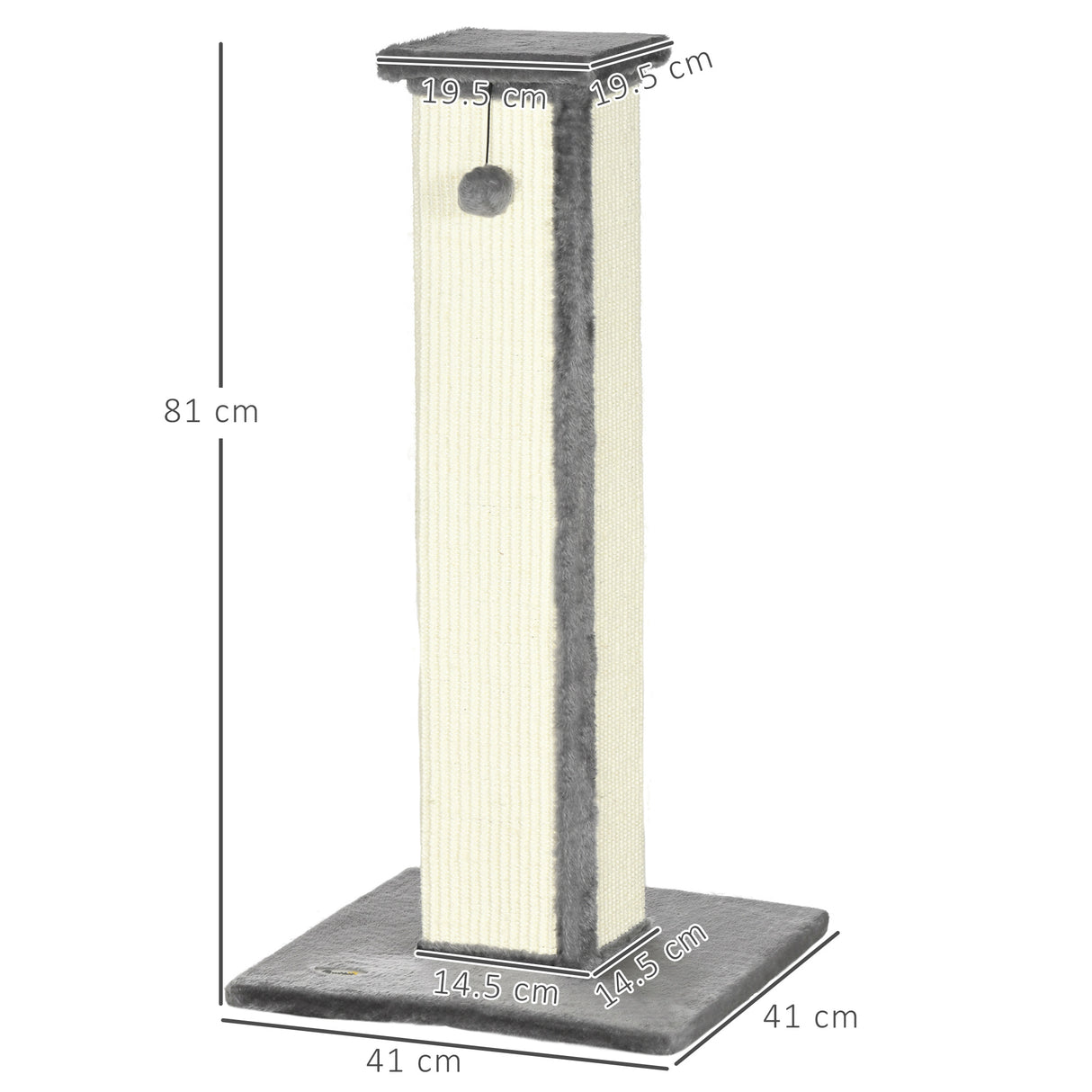 easycomfort easycomfort tiragraffi per gatti con pallina palo in sisal e rivestimento in peluche 41x41x81 cm grigio
