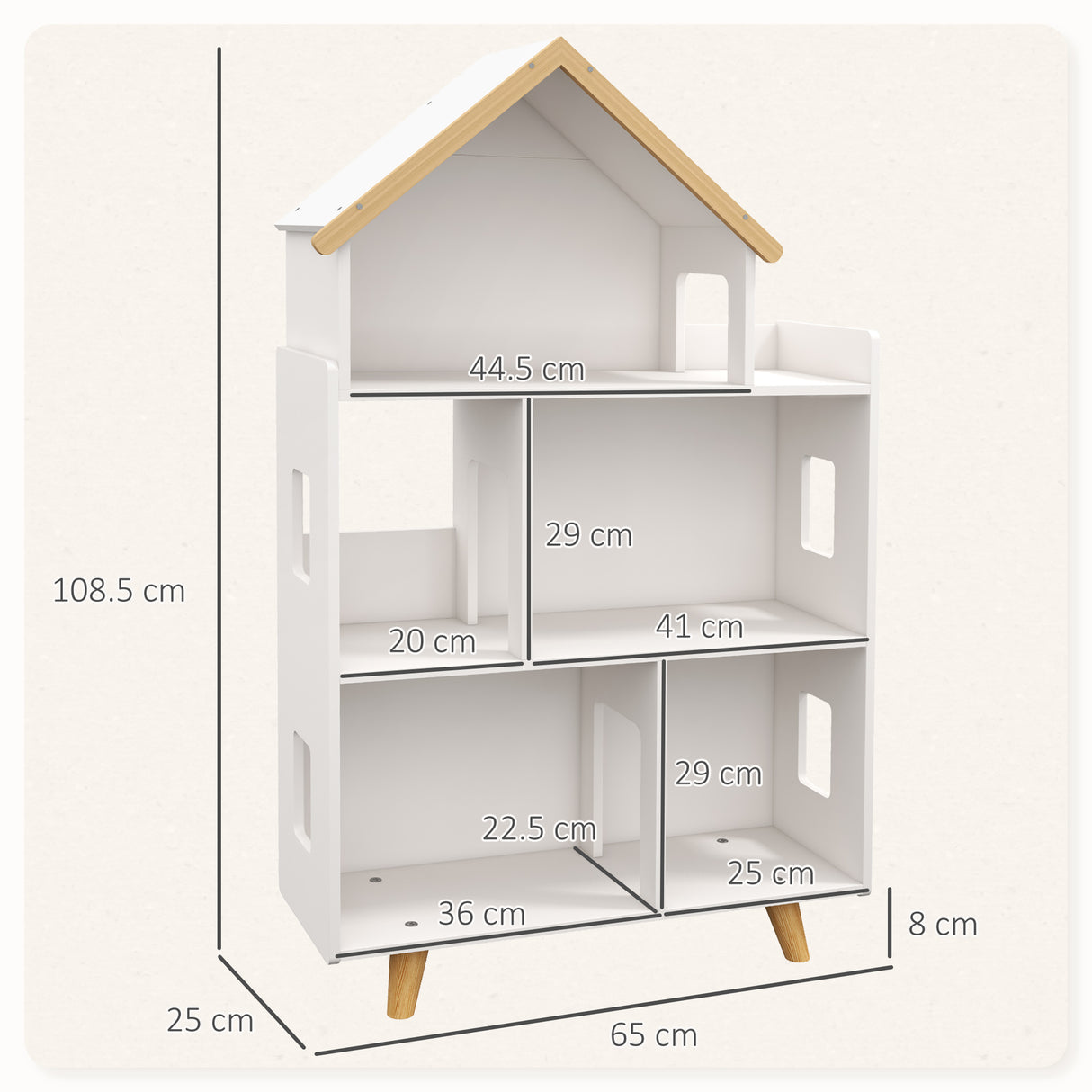 easycomfort easycomfortzonekiz libreria per bambini 3 6 anni a 3 livelli per libri e giochi in mdf e legno di pino 65x25x108 5 cm bianco