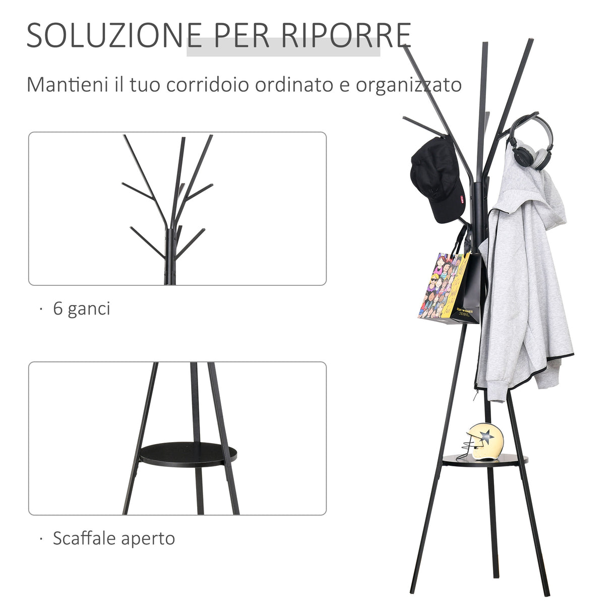 easycomfort easycomfort appendiabiti da terra verticale moderno per ingresso 45x45x180cm nero ean 8054111840163