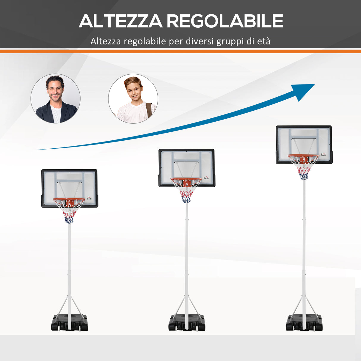 easycomfort easycomfort canestro basket per adulti con tabellone in pvc regolabile 210 260cm ruote integrate bianco