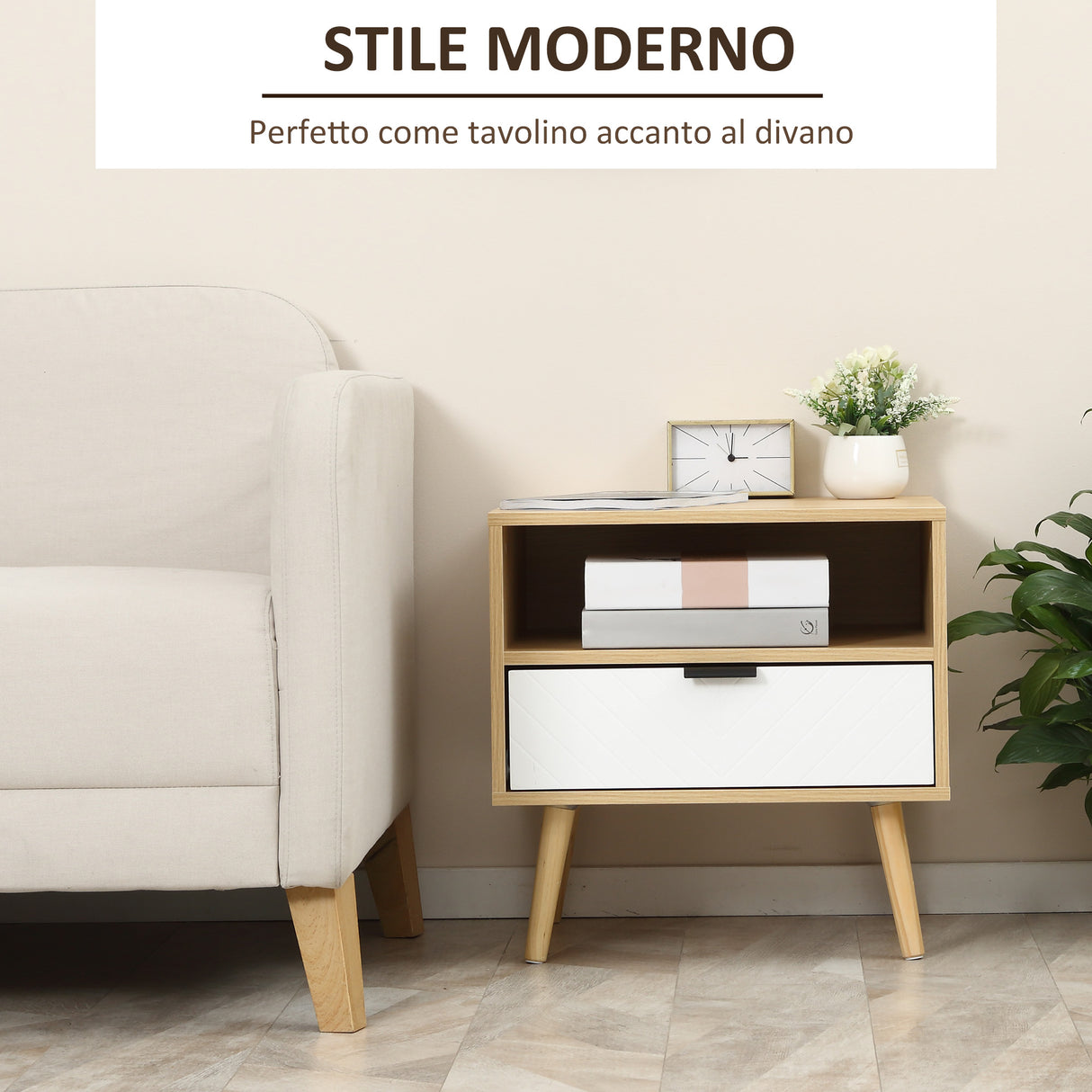 easycomfort easycomfort comodino moderno con cassetto estraibile e ripiano aperto in legno 50x39 5x49 5 cm bianco e color legno