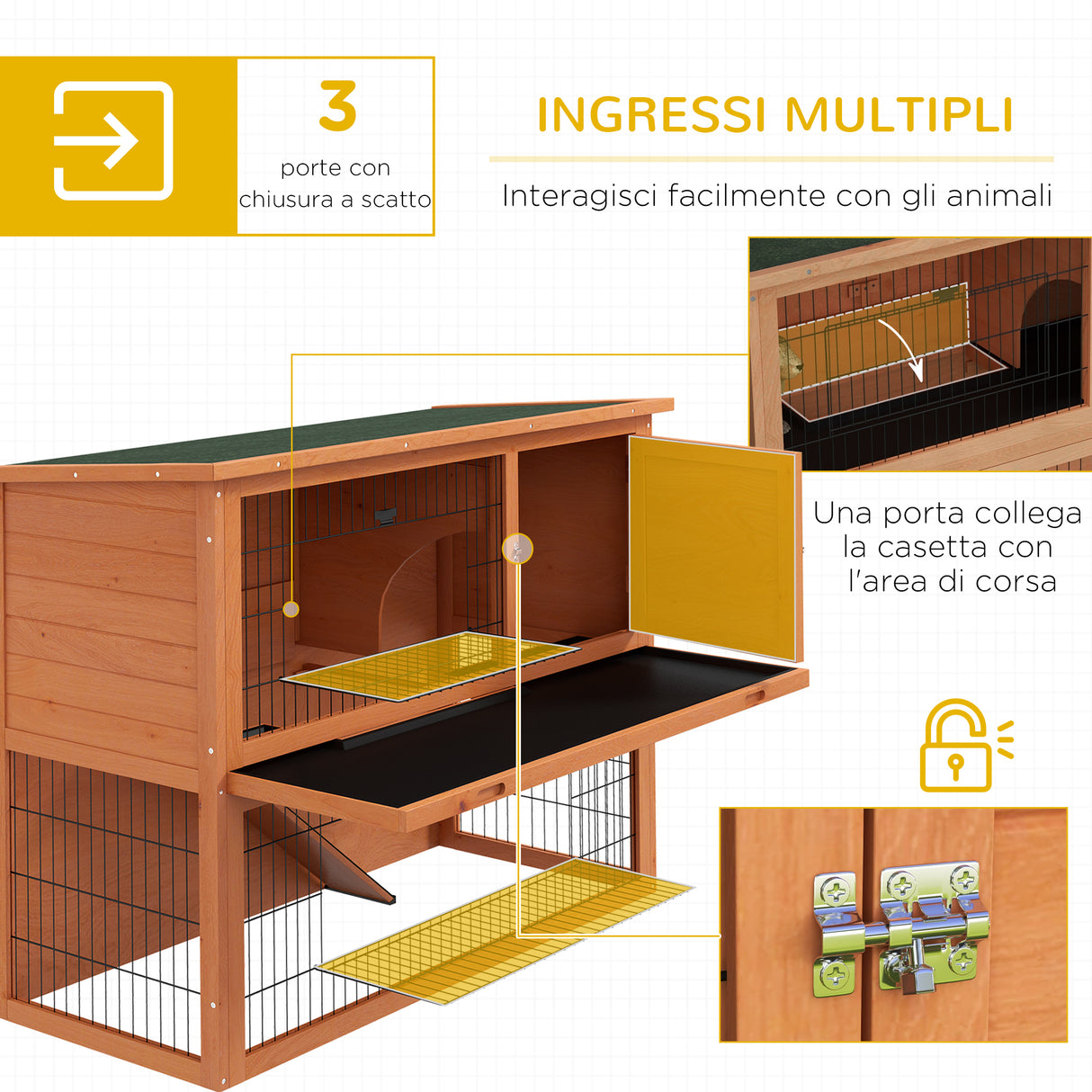 easycomfort easycomfort conigliera da esterno a 2 livelli in legno con vassoio rimovibile per 1 2 conigli arancione