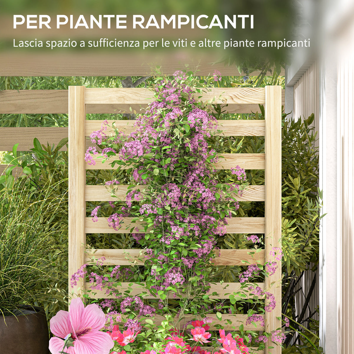 easycomfort easycomfort fioriera con traliccio per rampicanti e fondo aperto in legno di abete 115x60x110 cm color legno