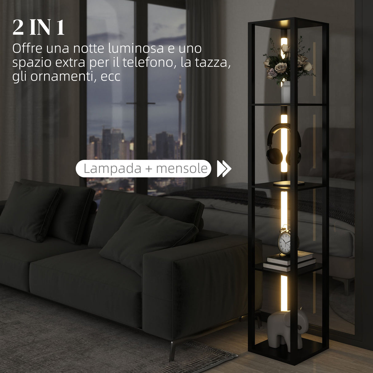 easycomfort easycomfort lampada da terra con 4 ripiani 3 luminosita regolabili e interruttore a pedale 29x29x163 cm nero