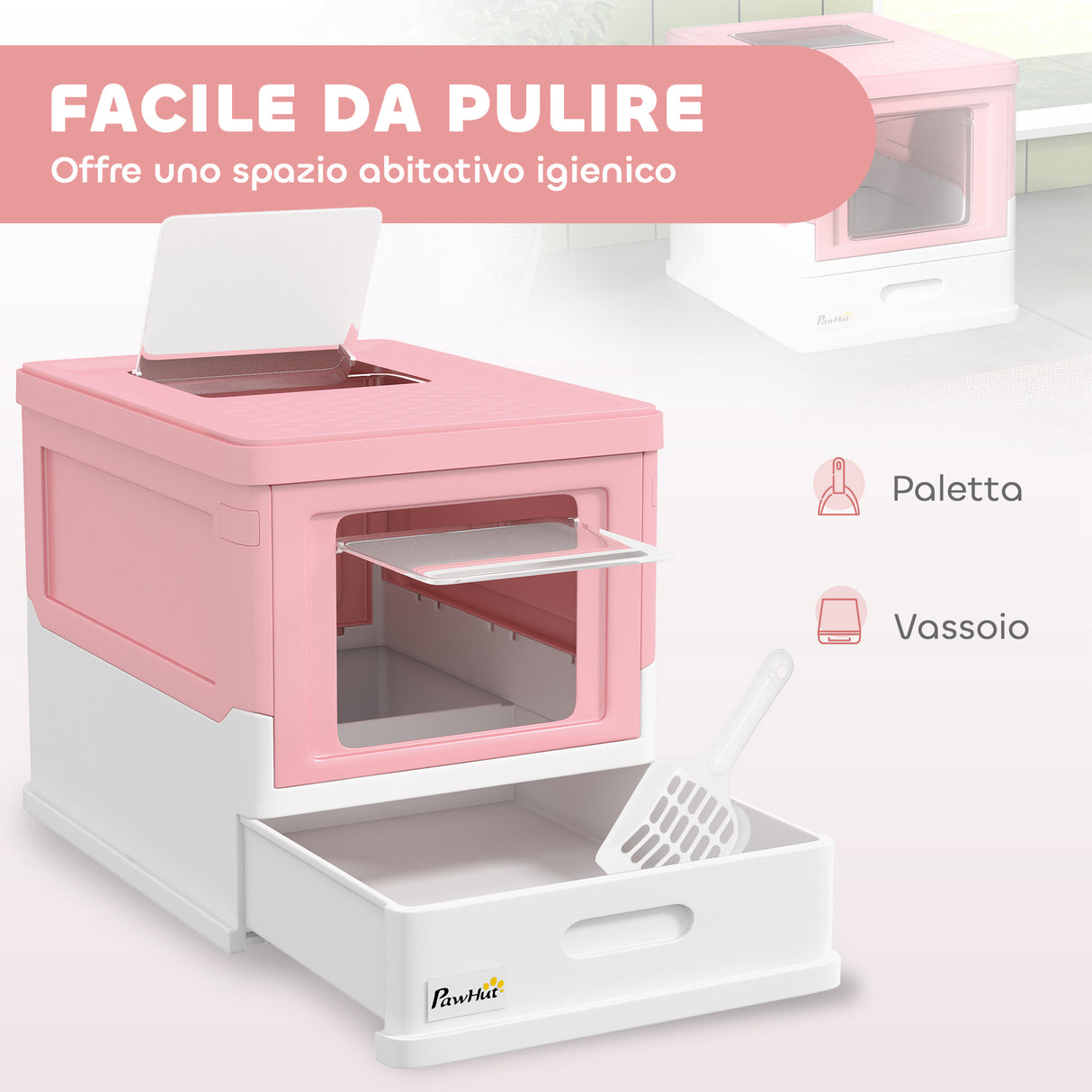 easycomfort easycomfort lettiera per gatti chiusa in pp a 2 porte con paletta e vassoio estraibile 47 5x35 5x36 7 cm rosa e bianco