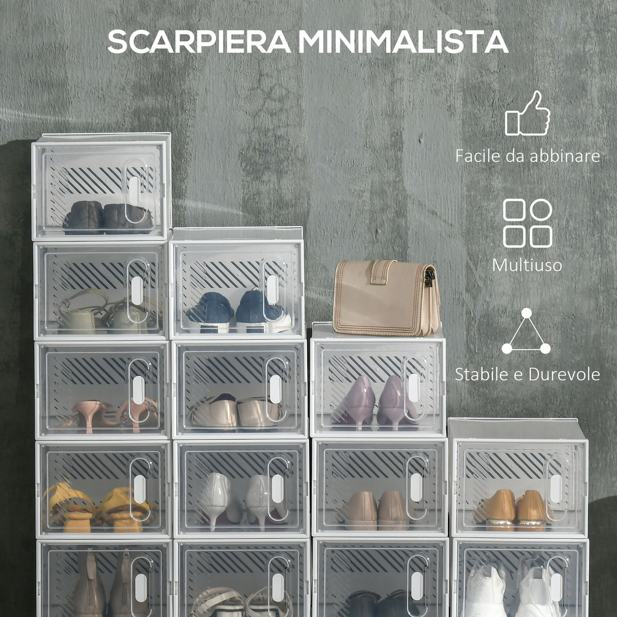 easycomfort easycomfort mobile scarpiera rettangolare in plastica pp 18 box 25x35x19 cm per scarpe max 43 eu vestiti e libri