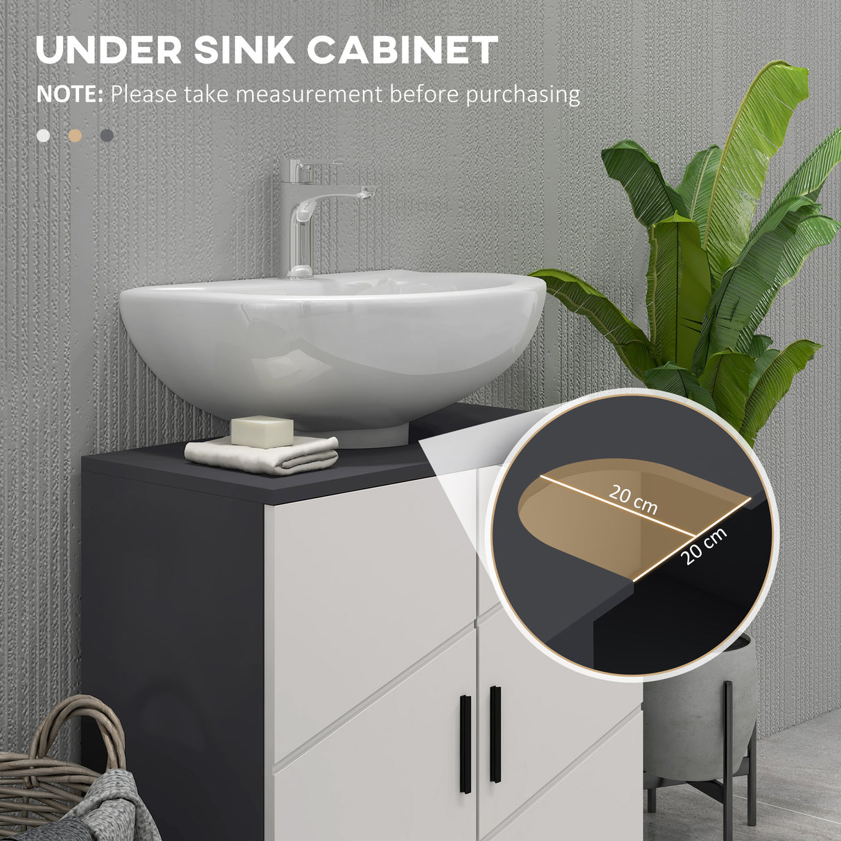 easycomfort easycomfort mobile sottolavabo bagno per piedistallo con armadietto 2 ante 60x30x60cm grigio
