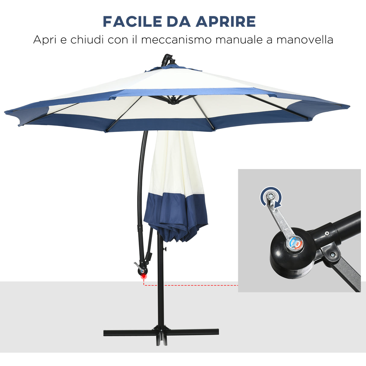 easycomfort easycomfort ombrellone da giardino a braccio 3x2 m con manovella metallo e poliestere blu scuro e crema