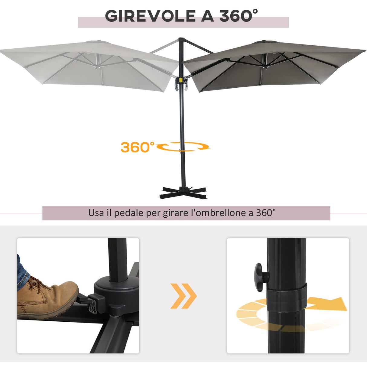 easycomfort easycomfort ombrellone da giardino a manovella 2 5x2 5 m con rotazione 360 e parasole regolabile grigio chiaro