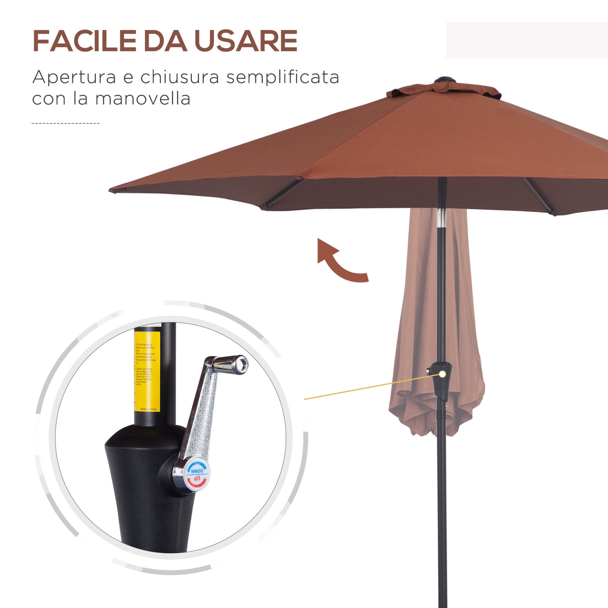 easycomfort easycomfort ombrellone da giardino inclinabile con manovella in alluminio metallo e poliestere 260x235 cm nero e caffe