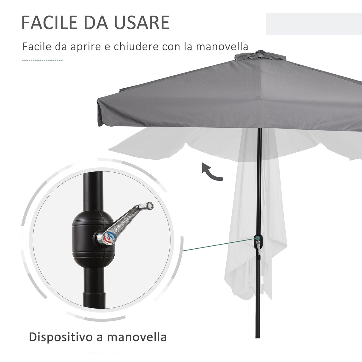 easycomfort easycomfort ombrellone semicircolare da parete 2 5x2 3m con apertura a manovella in metallo e poliestere grigio