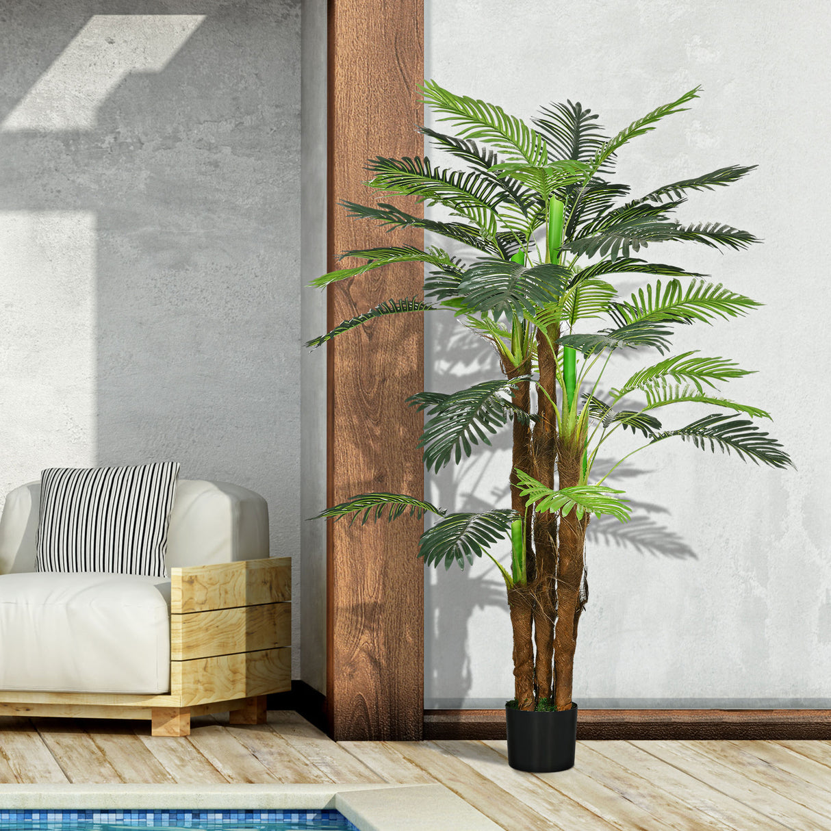 easycomfort easycomfort palma artificiale verde da 160 cm in vaso con 36 foglie in pe e cemento per interno ed esterno