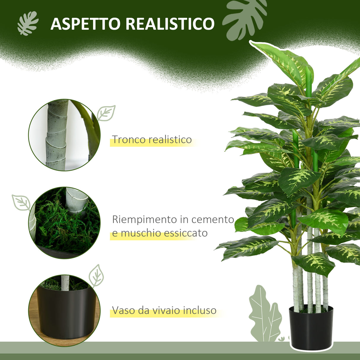 easycomfort easycomfort pianta artificiale decorativa alta 120 cm con vaso nero per interni ed esterni