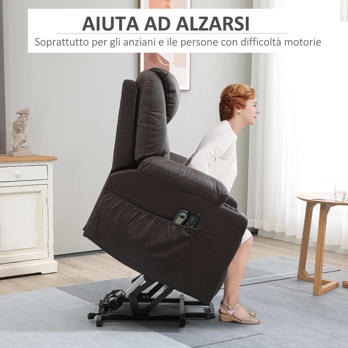 easycomfort easycomfort poltrona alzapersona reclinabile fino a 135 con portabicchieri telecomando e poggiapiedi 88x92x106 cm marrone