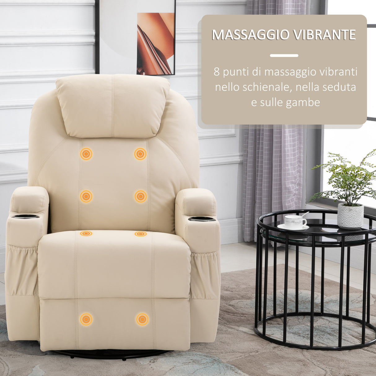 easycomfort easycomfort poltrona relax elettrica reclinabile girevole con 2 portabicchieri telecomando poggiapiedi e 4 tasche laterali in pelle pu legno e acciaio crema