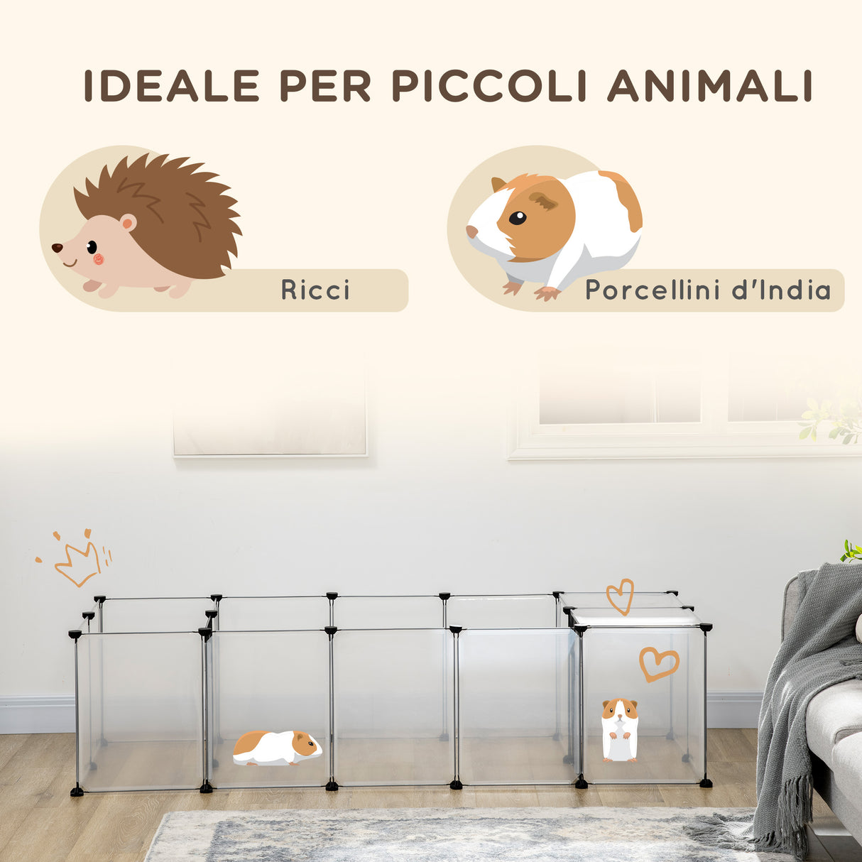 easycomfort easycomfort recinto per animali modulabile con 20 pannelli e 2 porte in acciaio e pp 175x70x45 cm bianco e nero