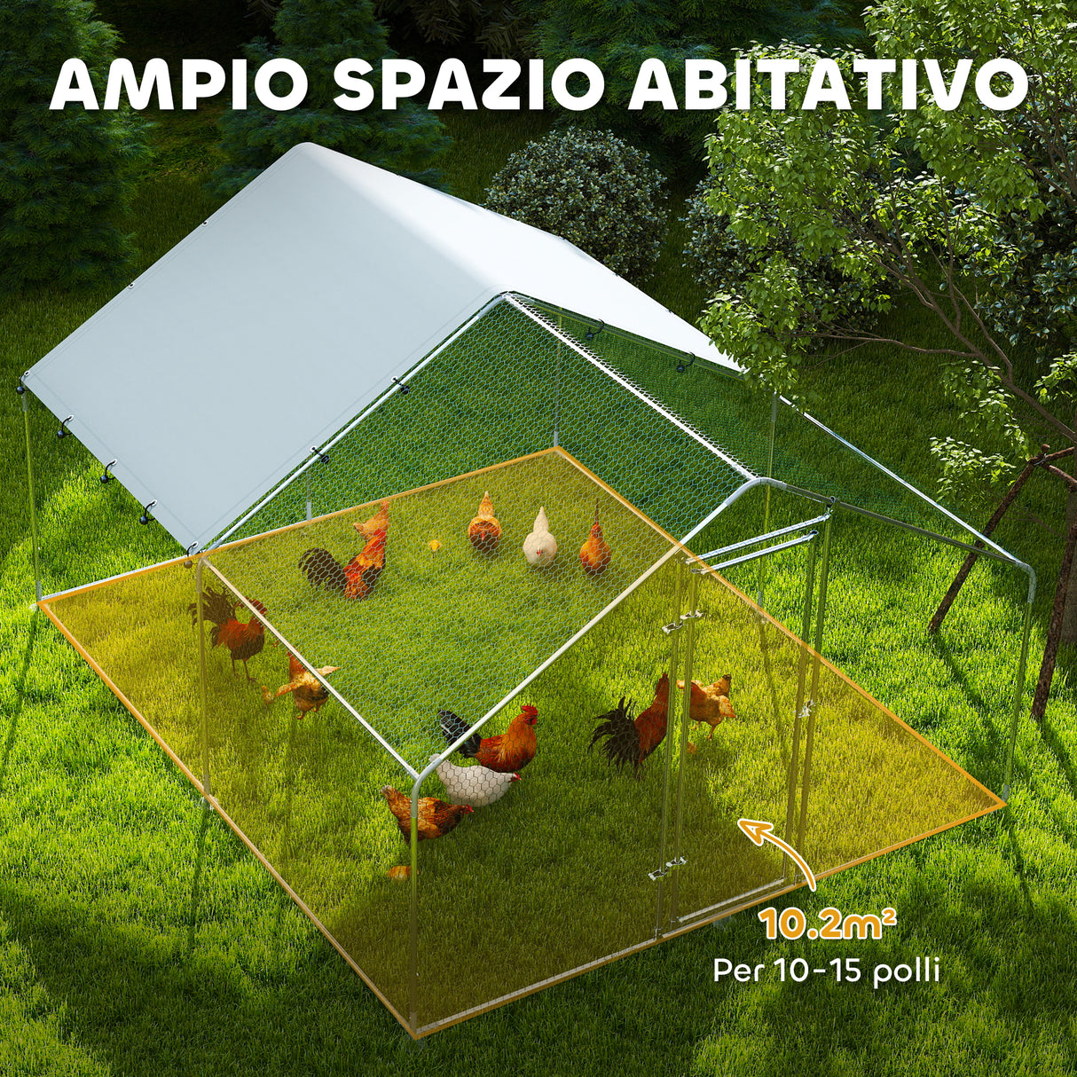 easycomfort easycomfort recinto per galline da 10 2m per 10 15 galline con tetto impermeabile in acciaio e tessuto 3x3 4x1 9 m argento