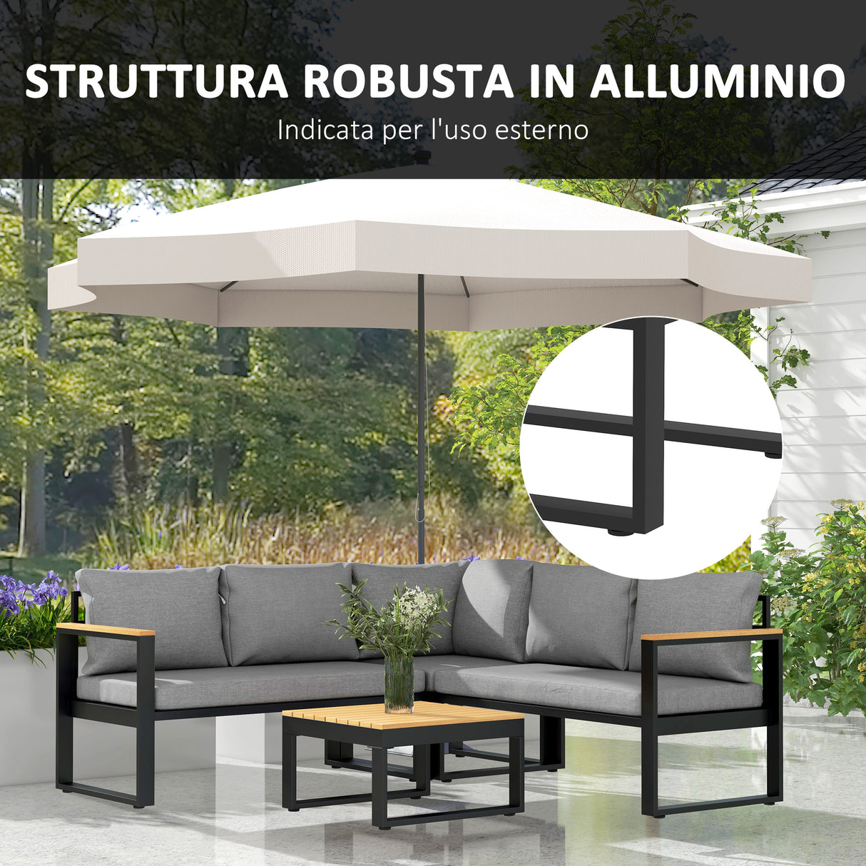easycomfort easycomfort salotto da giardino con 2 divanetti seduta angolare e tavolino con piano a doghe grigio