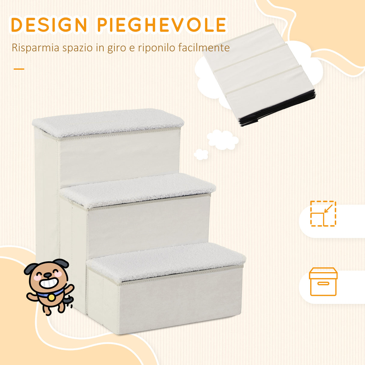 easycomfort easycomfort scaletta per cani a 3 gradini con vano contenitore pieghevole e lavabile 40x54x48 cm bianco