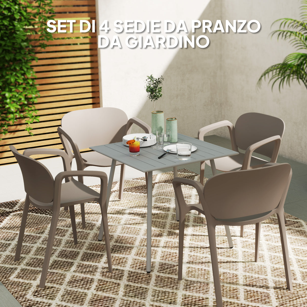 easycomfort easycomfort set 4 sedie da giardino impilabili in plastica moderne con braccioli 60x56x75 cm grigio