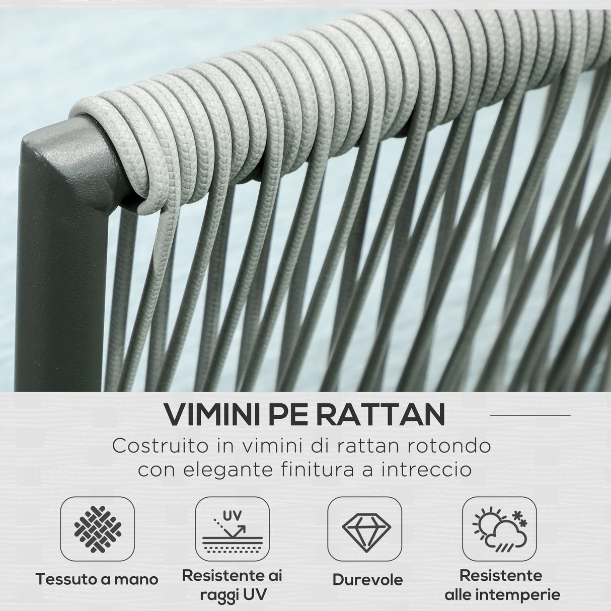 easycomfort easycomfort set da giardino 4 pezzi in rattan con tavolino da caffe 2 divani ad angolo e poltroncina nero grigio e blu
