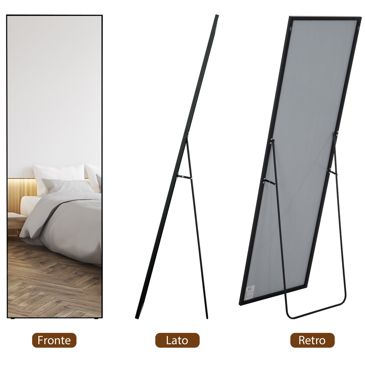easycomfort easycomfort specchio a figura intera da parete o da terra in metallo e lega di alluminio 50x2x161 5 cm nero
