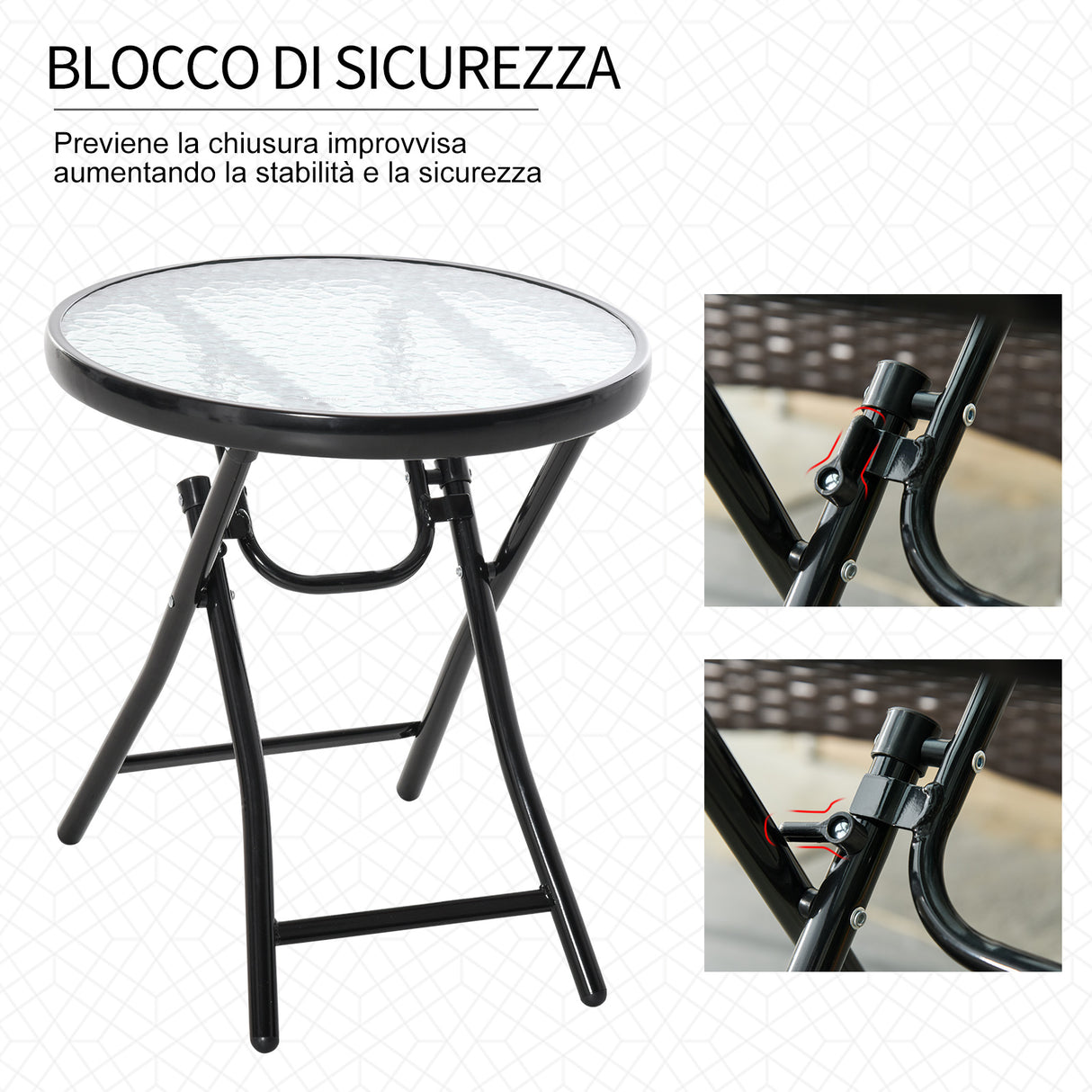 easycomfort easycomfort tavolo da giardino pieghevole in metallo tavolino da giardino piccolo con ripiano in vetro e blocco di sicurezza 45x50cm nero ean 8054111843188