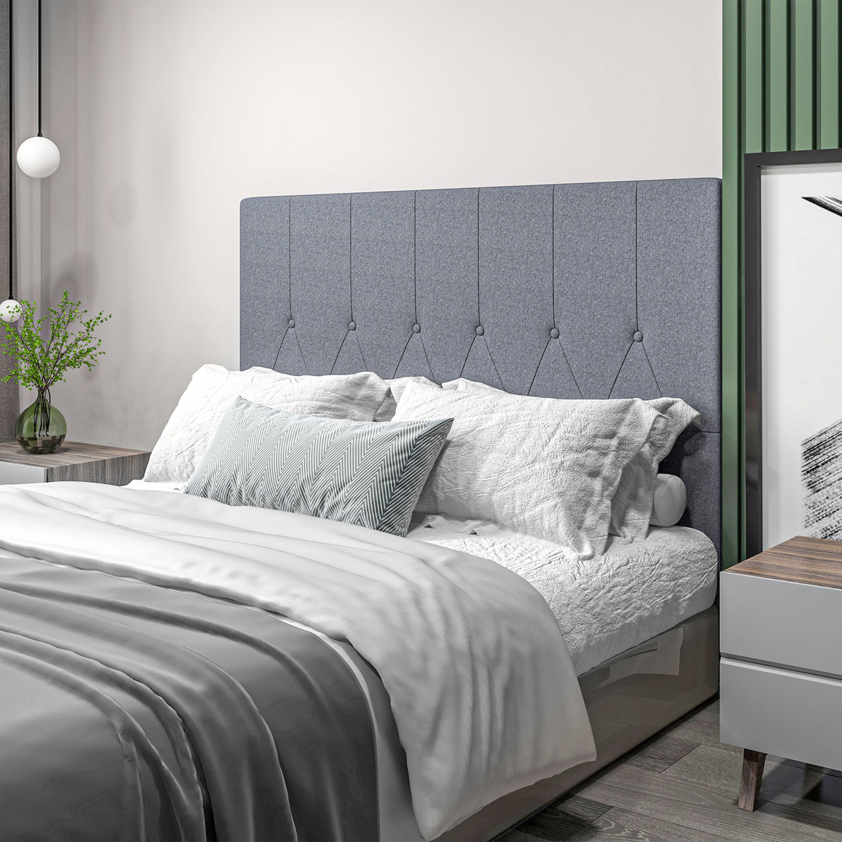 easycomfort easycomfort testiera letto matrimoniale trapuntata a bottoni con 2 ganci in tessuto effetto lino 160x7x120 cm grigia