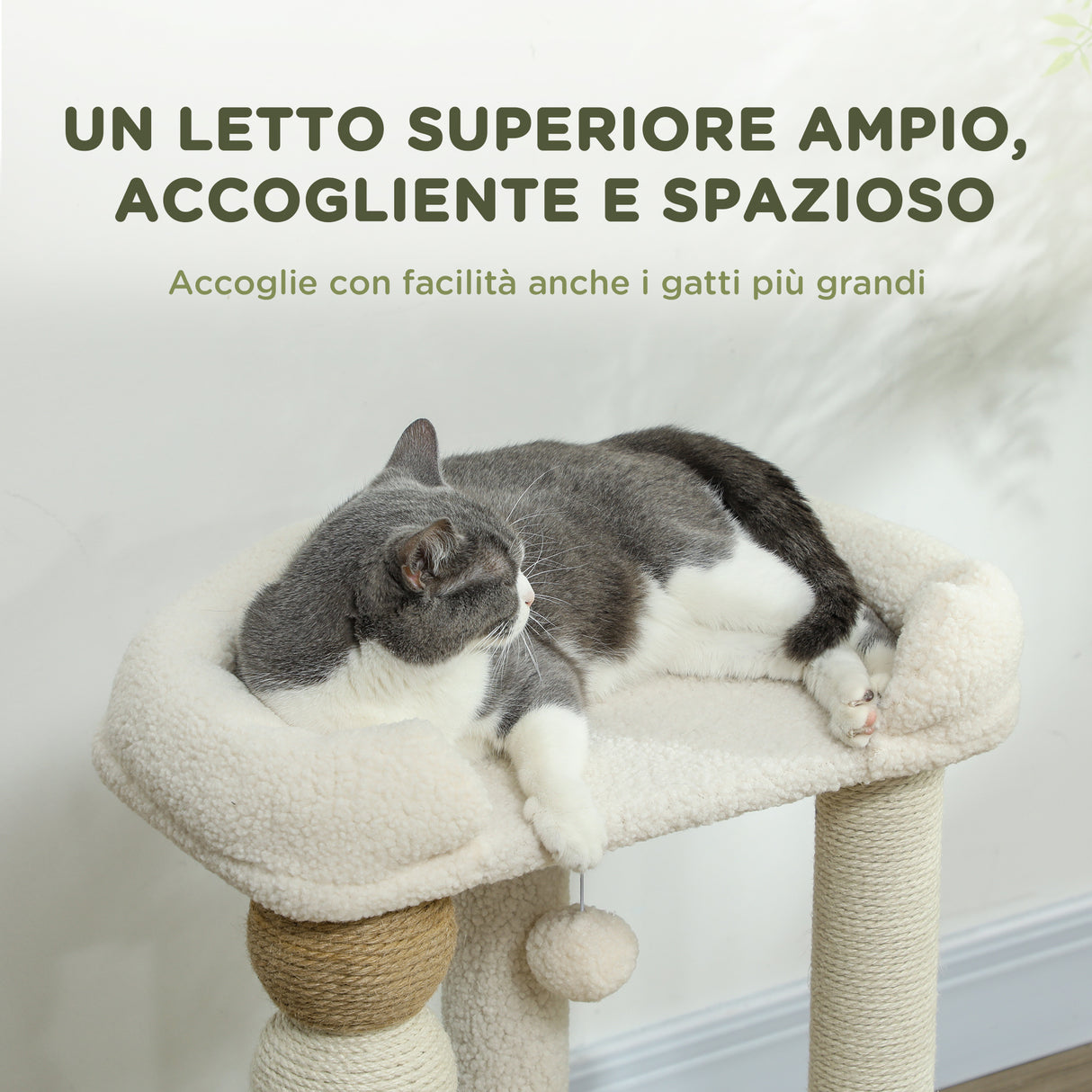 easycomfort easycomfort torre per gatti con lettino piattaforma e pallina giocattolo in legno peluche e iuta 48 5x40x76 cm beige