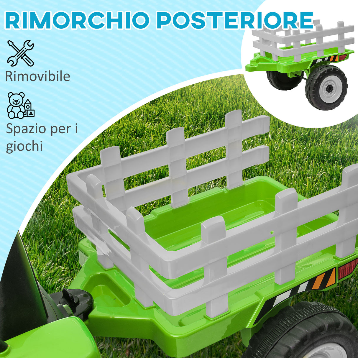 easycomfort easycomfort trattore elettrico per bambini 3 6 anni con rimorchio rimovibile batteria 12v e telecomando verde
