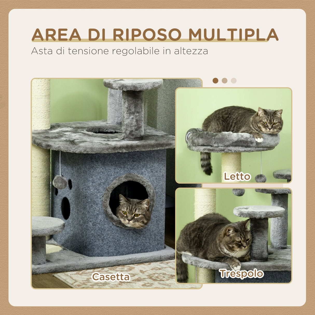easycomfort easycomfort albero tiragraffi per gatti con lettino e casetta in peluche pali in sisal 60x48x92 cm grigio