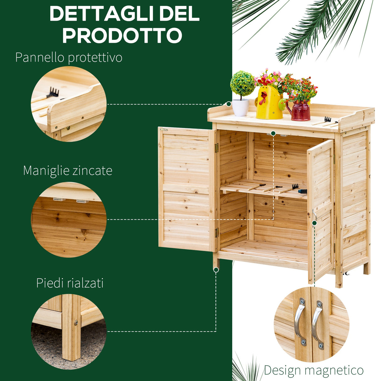 easycomfort easycomfort armadietto da esterno a 2 ripiani in legno di abete con design rialzato e 2 ante 83x40x92 cm