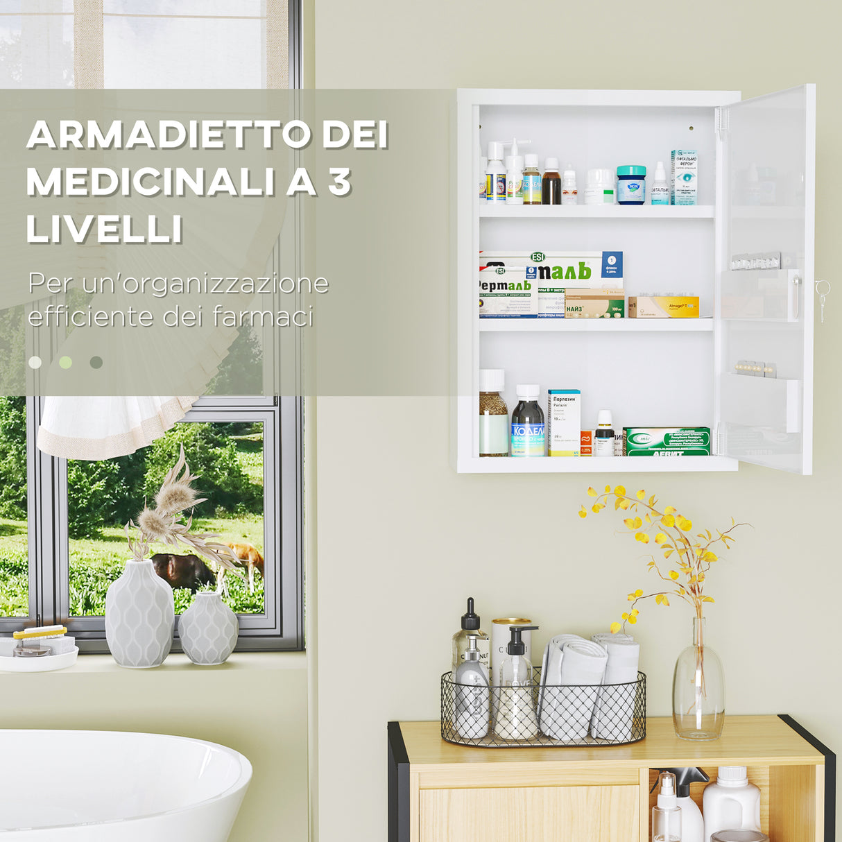 easycomfort easycomfort armadietto medicinali a parete con 2 ripiani e 2 chiavi in acciaio 40x15x53 5 cm bianco