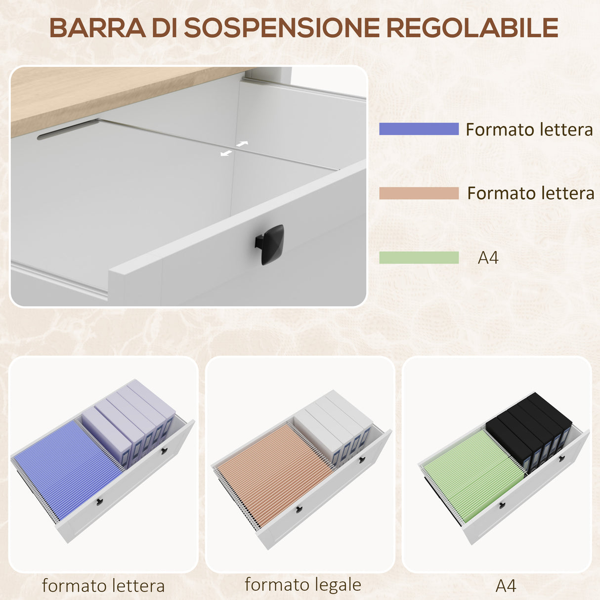 easycomfort easycomfort armadietto portadocumenti con 2 cassetti per cartelle a4 serratura e chiavi 76x40x76cm bianco