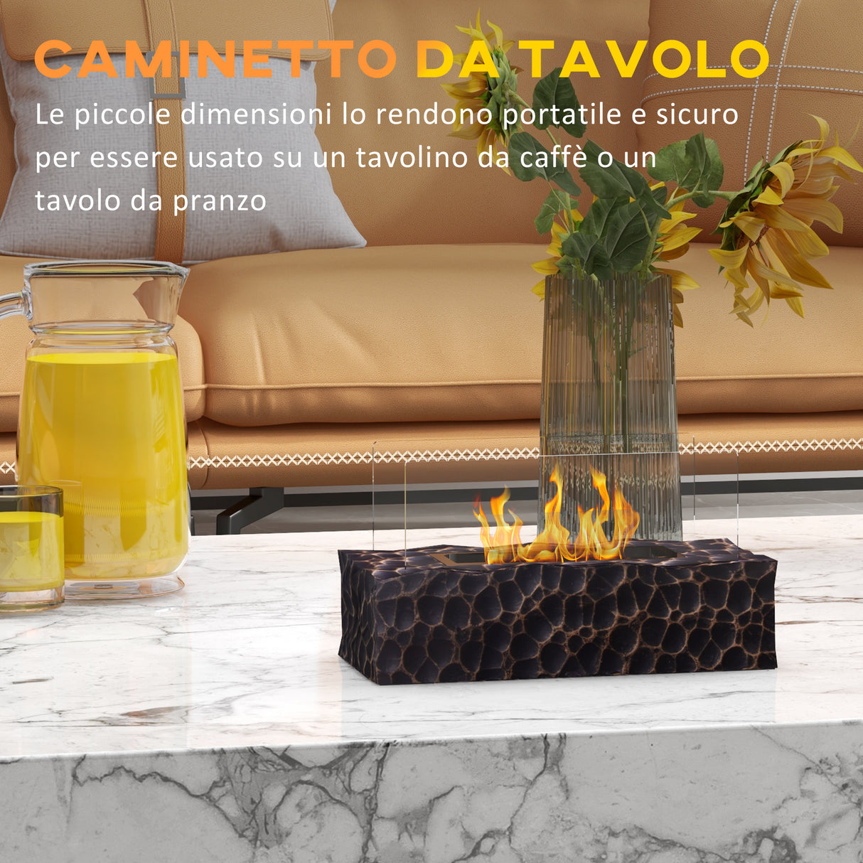 easycomfort easycomfort camino a bioetanolo da tavolo con bruciatore da 1 15l e pannello in vetro 33x16x18cm nero