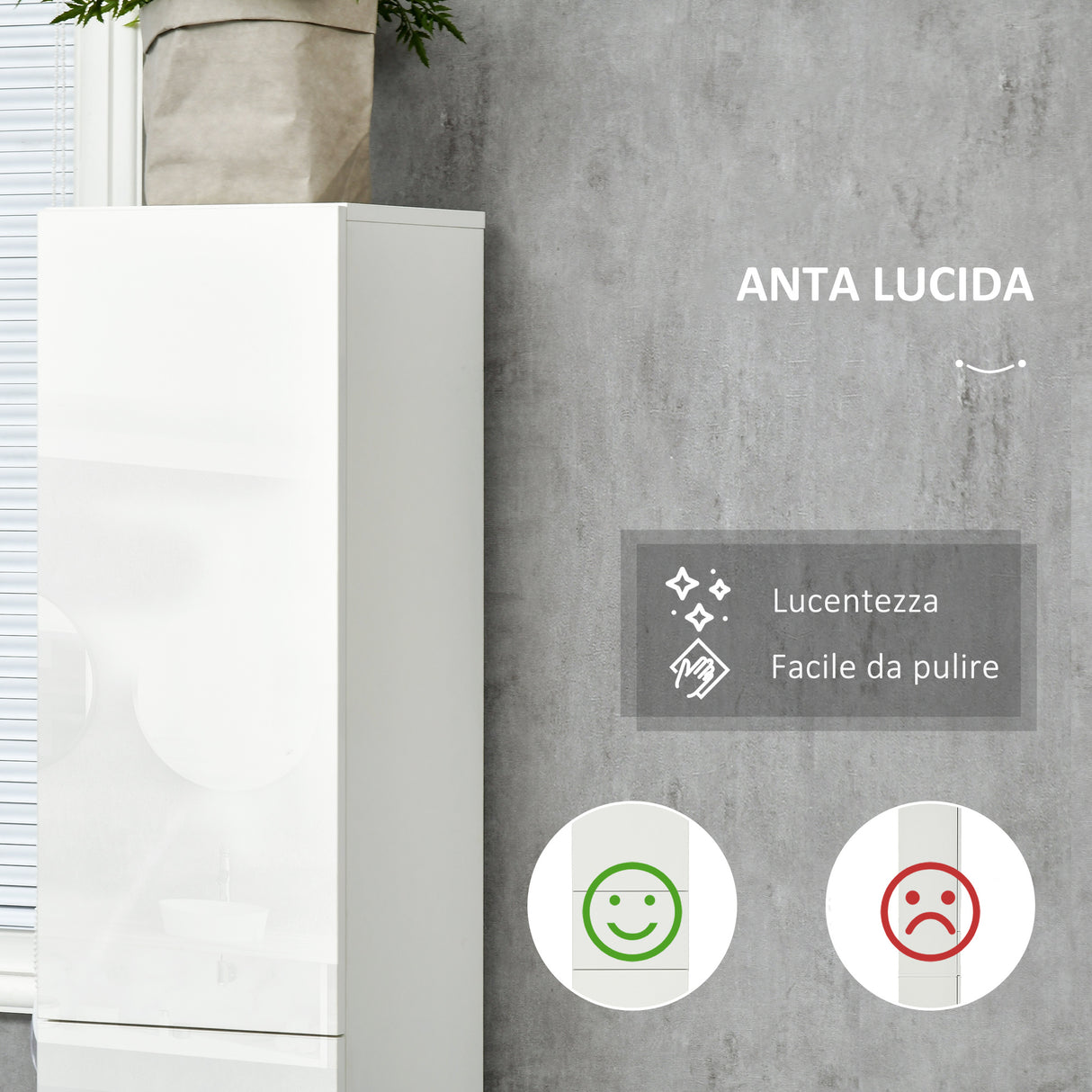 easycomfort easycomfort colonna bagno con cassetto e 2 armadietti bianco lucido 30x28x170cm