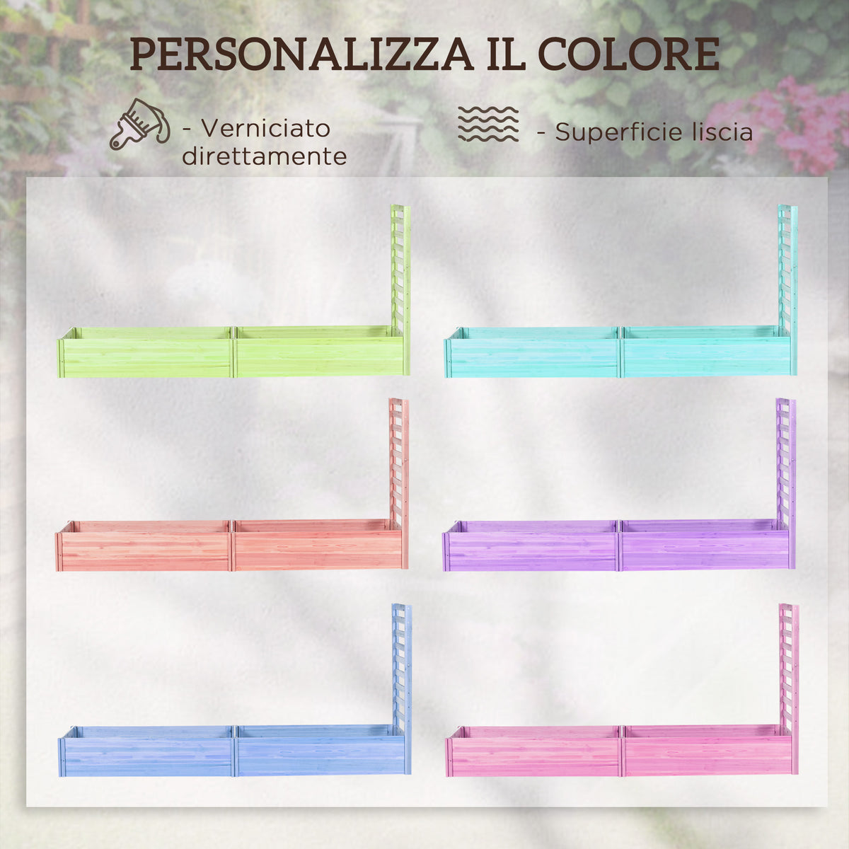 easycomfort easycomfort fioriera con traliccio per rampicanti e fondo aperto in legno di abete 230x60x110 cm color legno
