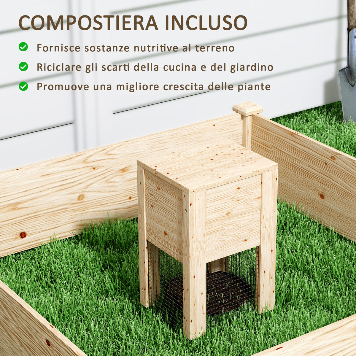 easycomfort easycomfort fioriera da esterno in legno di abete con compostiera e fondo aperto 123x123x25 5 cm color legno